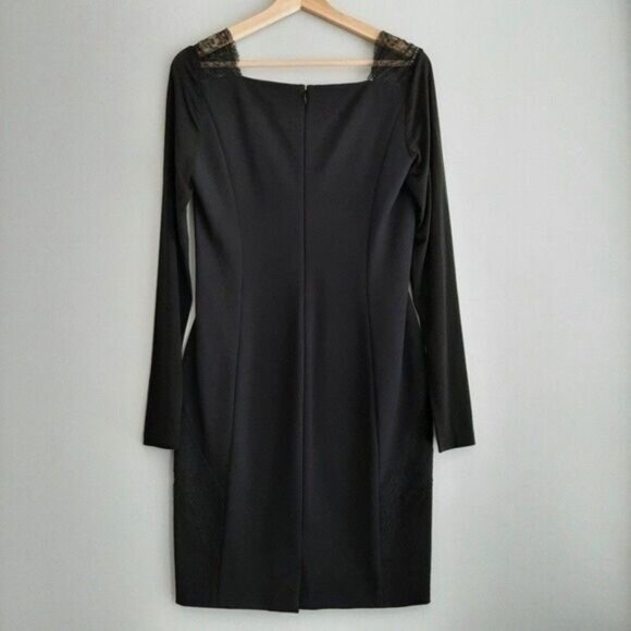 DONNA KARAN \ Italy Long Sleeve LBD Black Lace Detail Dress Sz 8 - Picture 9 of 16